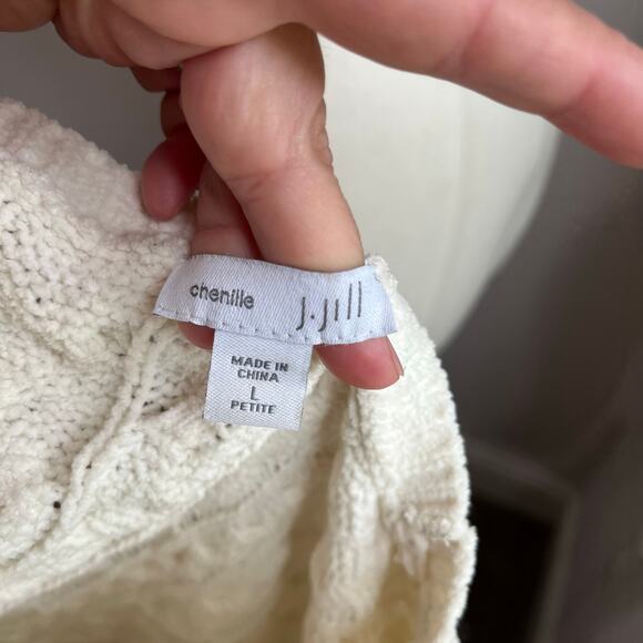 J. Jill Cream Chenille Cable Crew Neck Knit Tunic Length Sweater Sz L Petite - Picture 7 of 7